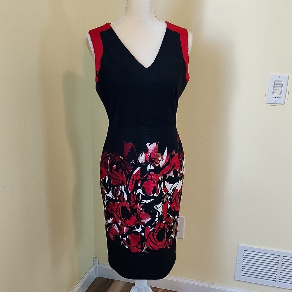 Karl Lagerfeld Paris Red Black Sheath Dress Sz 8